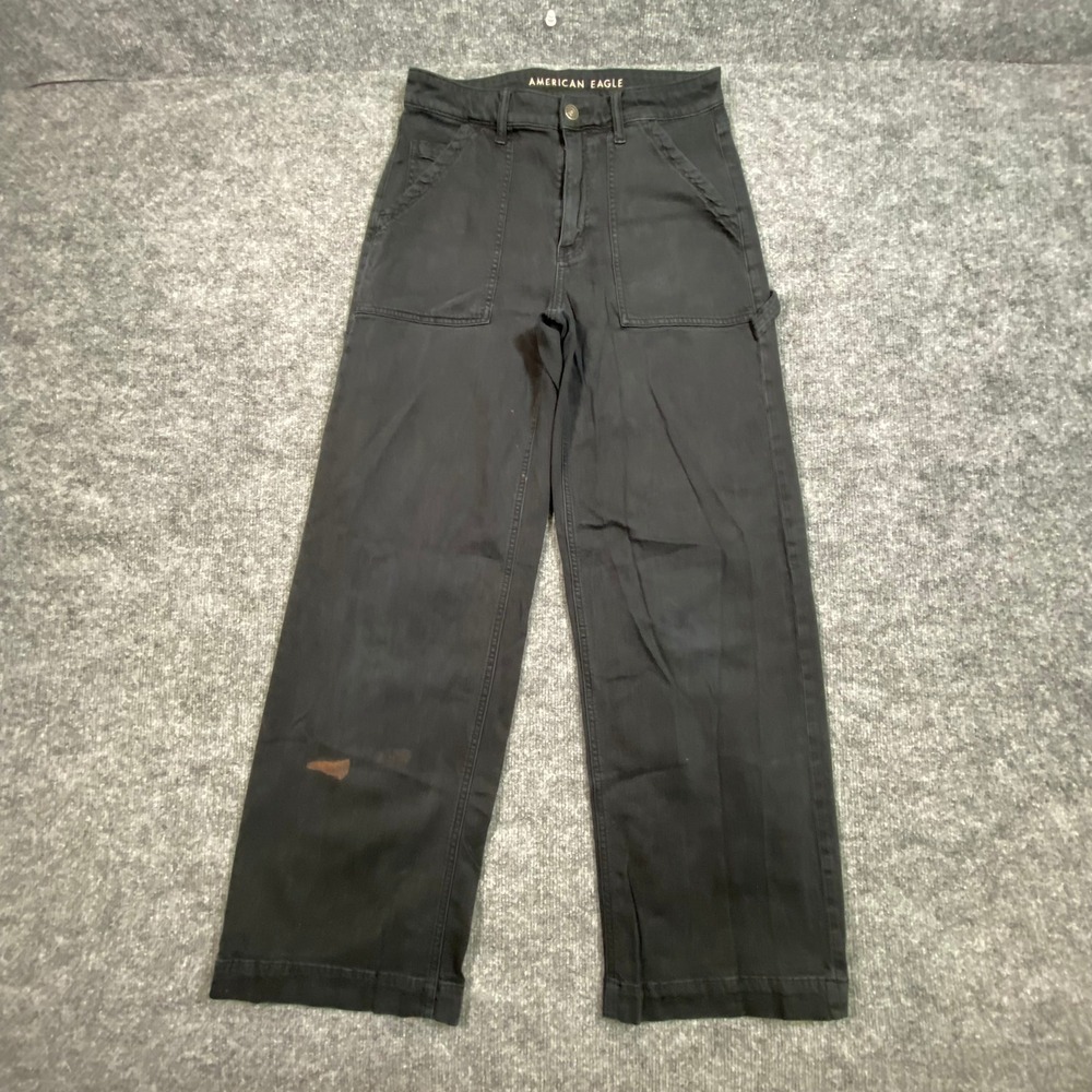American Eagle Super High-Rise Baggy Wide Leg Pants Washed Black Womens 6 Reg